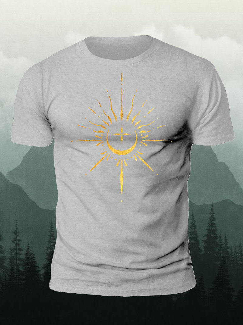Men's Gold Geometric Linear Short-Sleeved Shirt