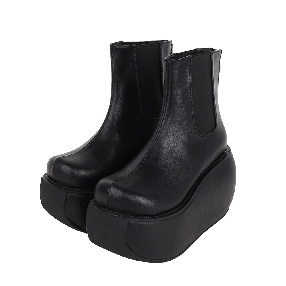 VCshoes Women Motorcycle Punk Ankle Boots Lady Short Boots Woman College Style High Heels Pumps Platform Shoes 10cm 3805