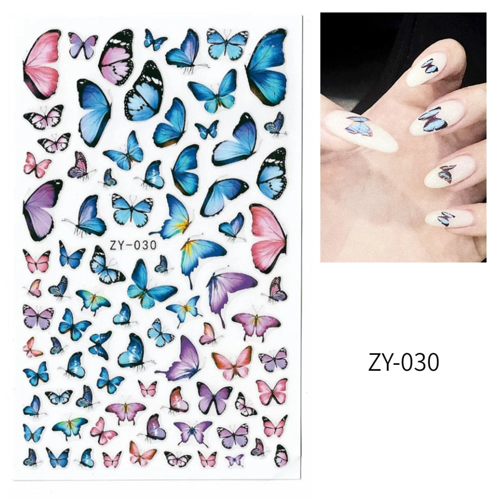 1 Sheet 3D Butterfly Nail Sticker Adhesive Slider Decals Colorful Nail Transfer Foils Wraps for DIY Nail Art Decoration-Nail Inspo