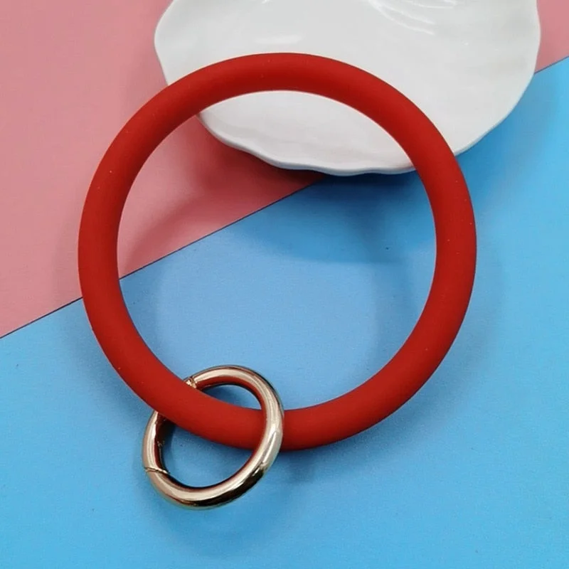Dvacaman Hot Sale Big O Shaped Silicone Loop Wrist Key Ring Keychain with Gold O Clasp Round Key Wrist Strap Accessory Wholesale