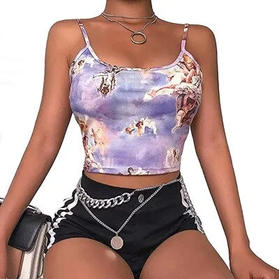 Sexy Slim Sling Angel Print Summer Camisole Women's Sexy Streetwear Short Cropped Navel Bra Top