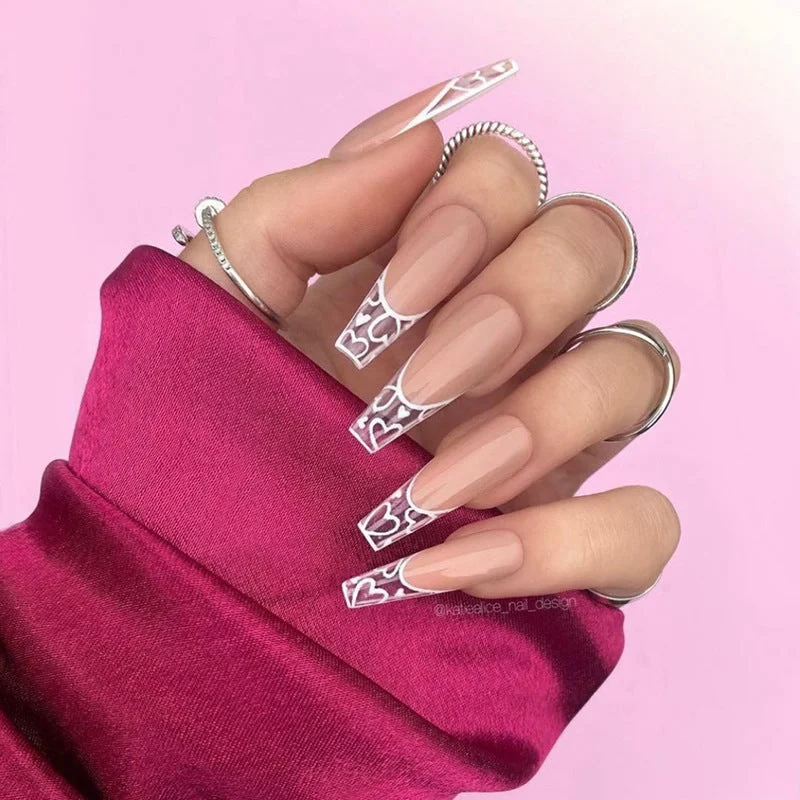 White Lines Long-length Press On Nails with Jelly Double Sided Nail Adhesives 24 pcs