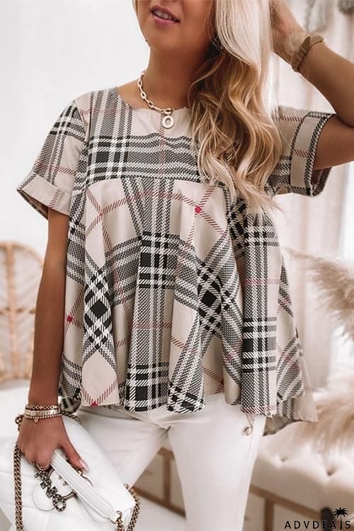 Plaid Short Sleeve Loose T Shirt