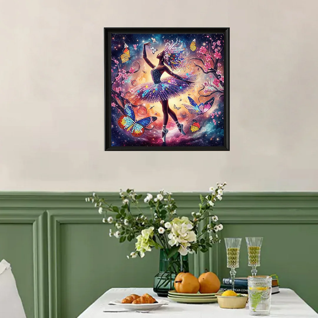 Diamond Painting - Partial Special Shaped Drill - Butterfly Dance Girl(Canvas|30x30cm)