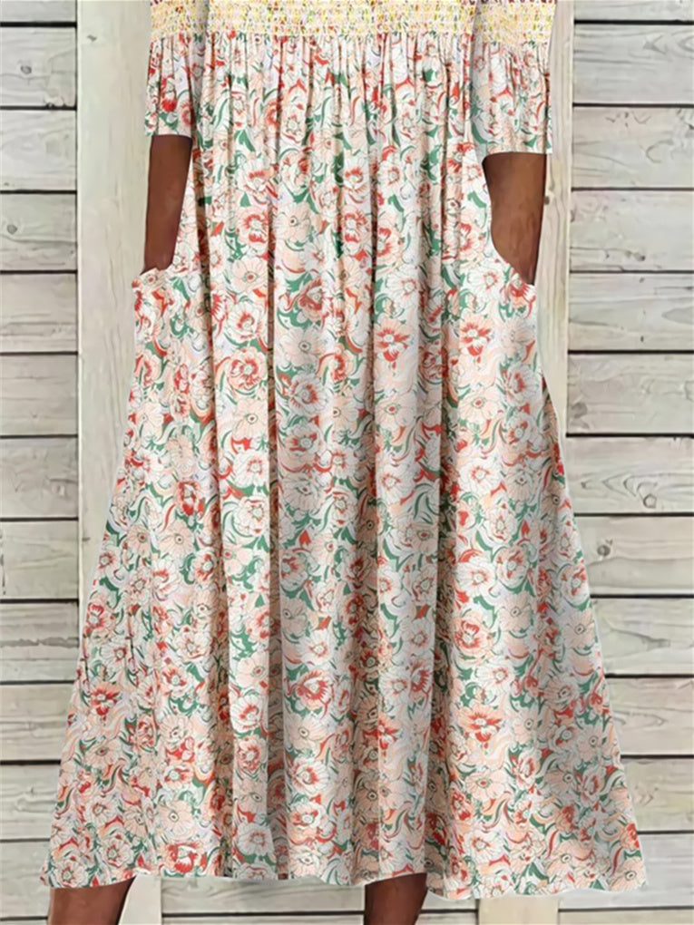 Women Half Sleeve V-neck Solid Color Dress