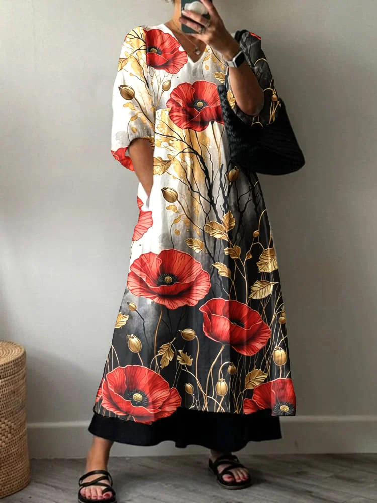 WomenS Poppy Vintage Floral Pattern Cotton Dress