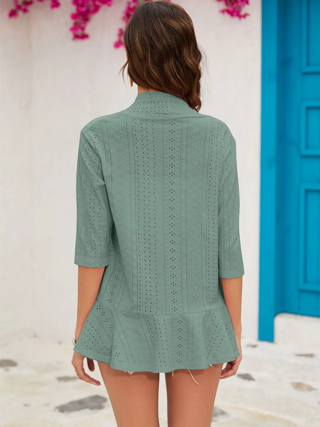 Women's Solid Color 3/4 Sleeve Ruffle Top