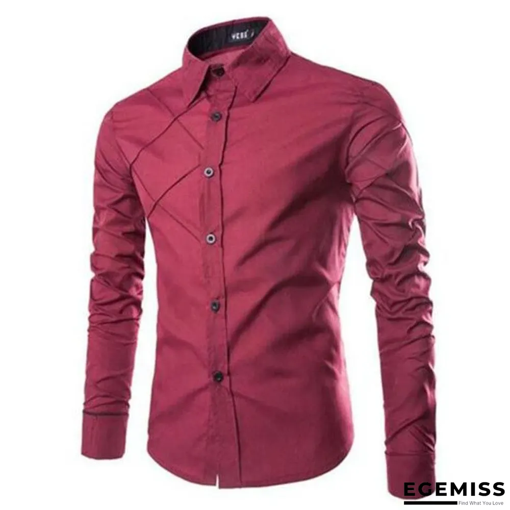 Classic Men Business Plaid Patchwork Long Sleeve Solid Color Office Shirts | EGEMISS