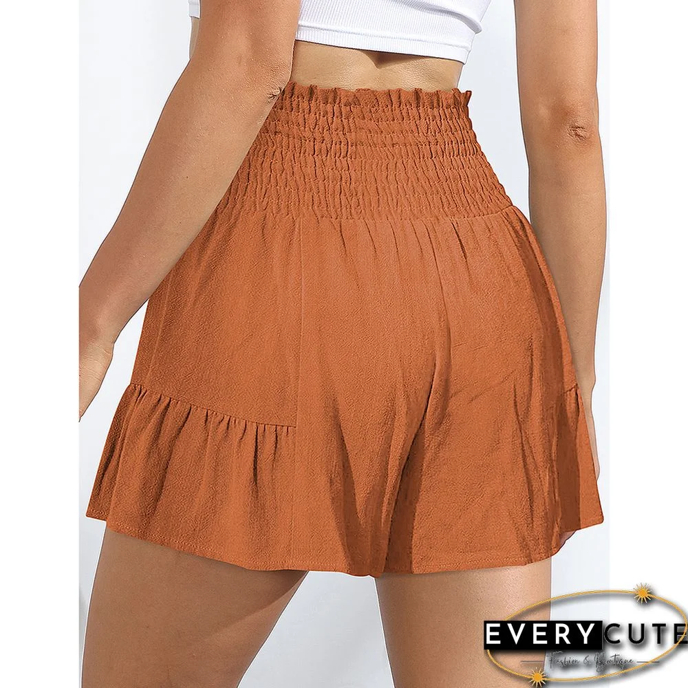 Orange Ruffle Hem Tie Waist Wide Leg Culotte