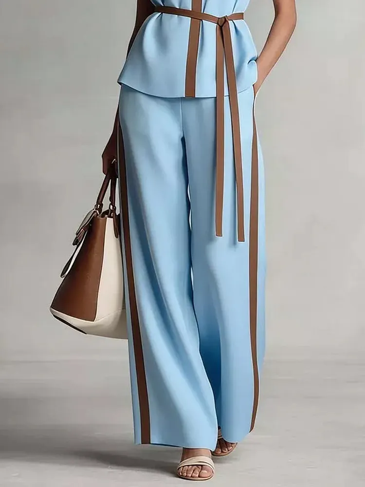 Loose Wide Leg Contrast Color Pockets Pants Trousers