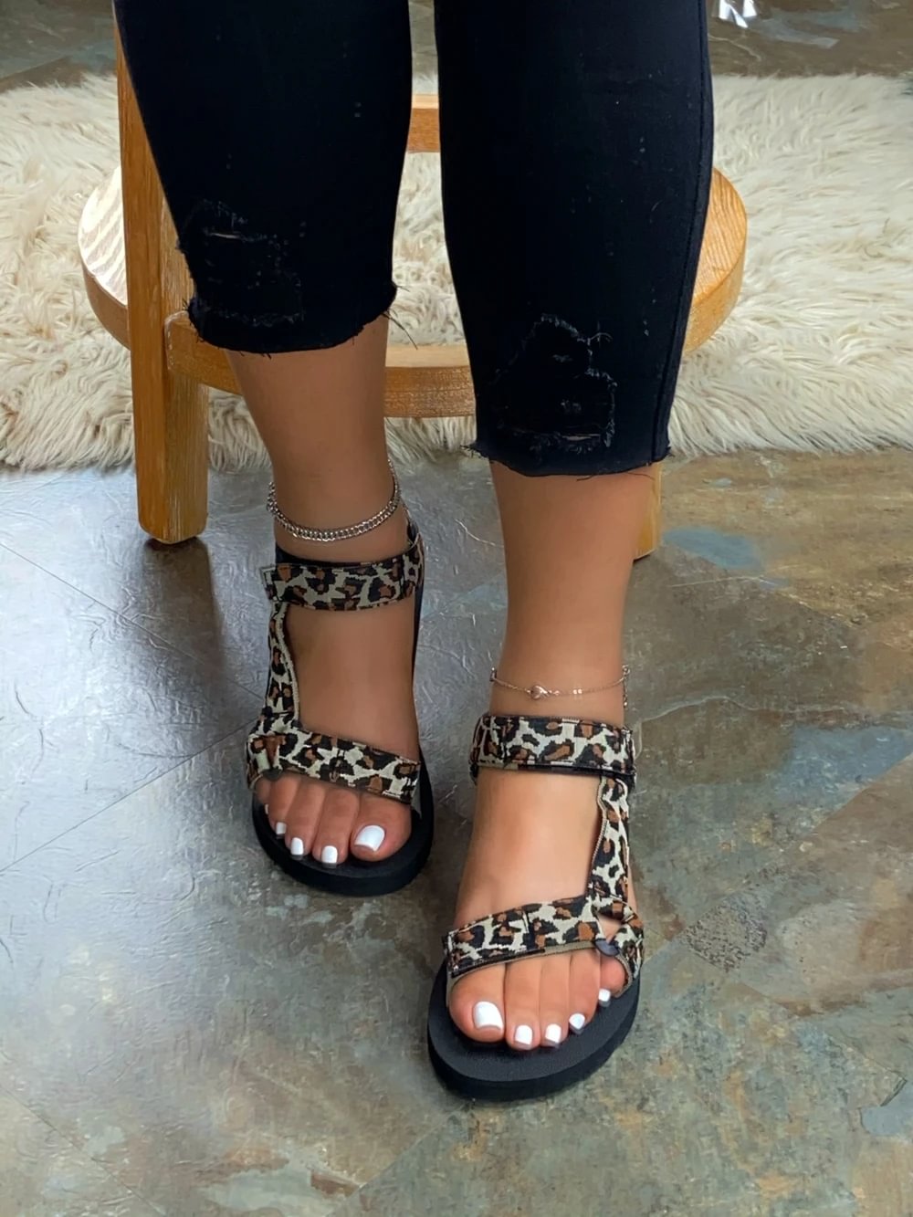Yyvonne Women's Leopard Sandals 2022 Summer Ladies Foam Platform Hook Loop Casual Black Beach Shoes Flat with Comfortable Big Size 36-43