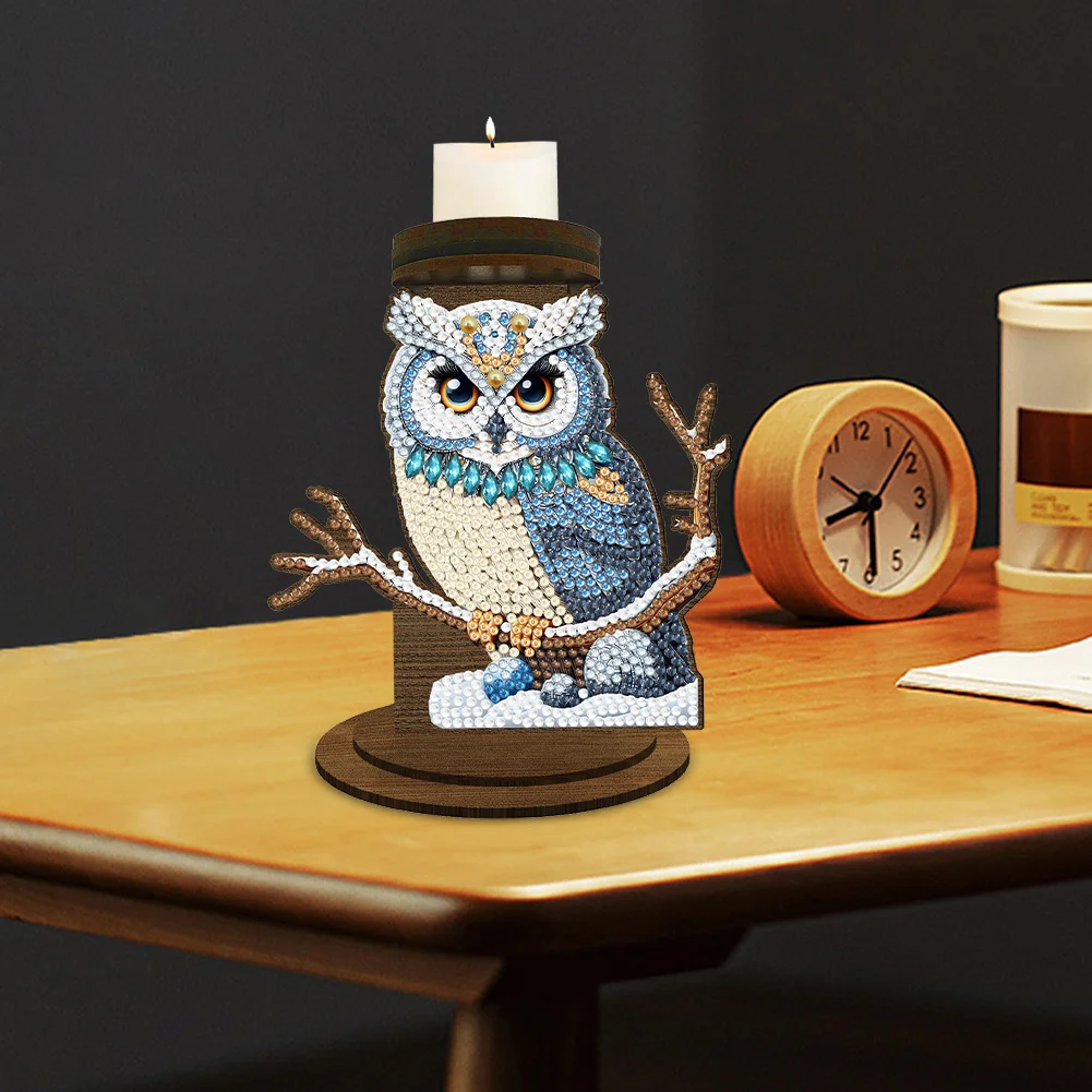 Wooden Owl 5D DIY Diamond Painting Candle Holder Decoration for Home Office