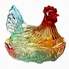 Vintage Pedestal Rooster Glass Candy Bowl Hen on Nest Dish for Nuts and Snacks