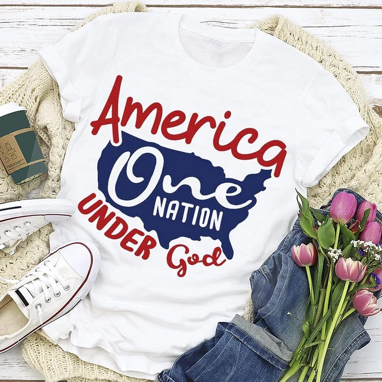 America One Nation Under God T-shirt Tee --Annaletters