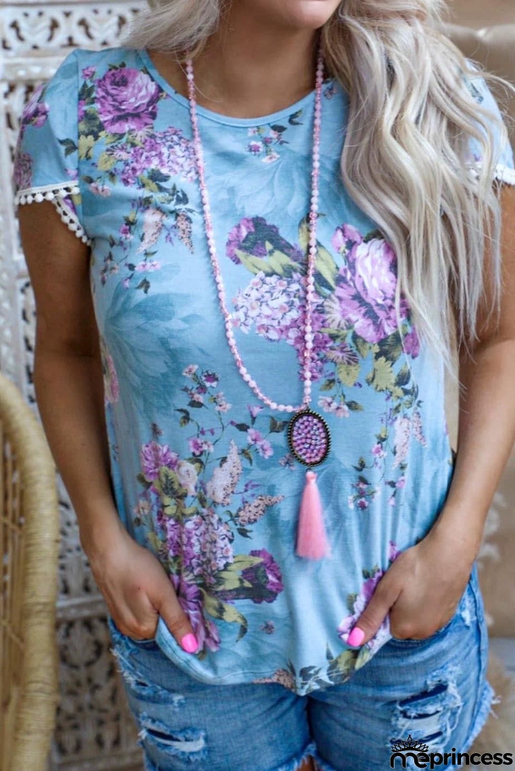 Floral Floral Crisscross Back Top