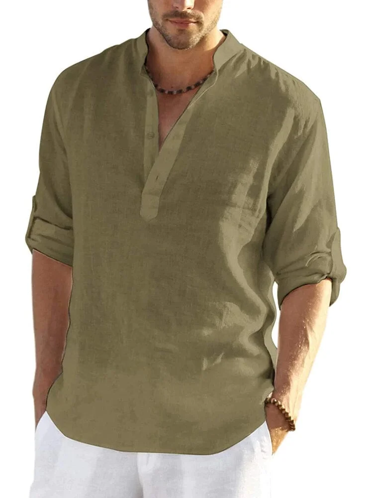Cotton Linen Style Henley Shirt (US Only)
