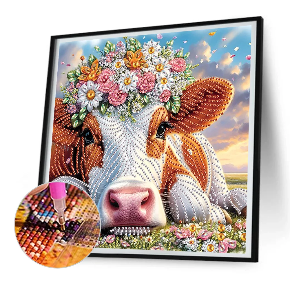 Diamond Painting - Partial Special Shaped Drill - Flower Cow(Canvas|30*30cm)