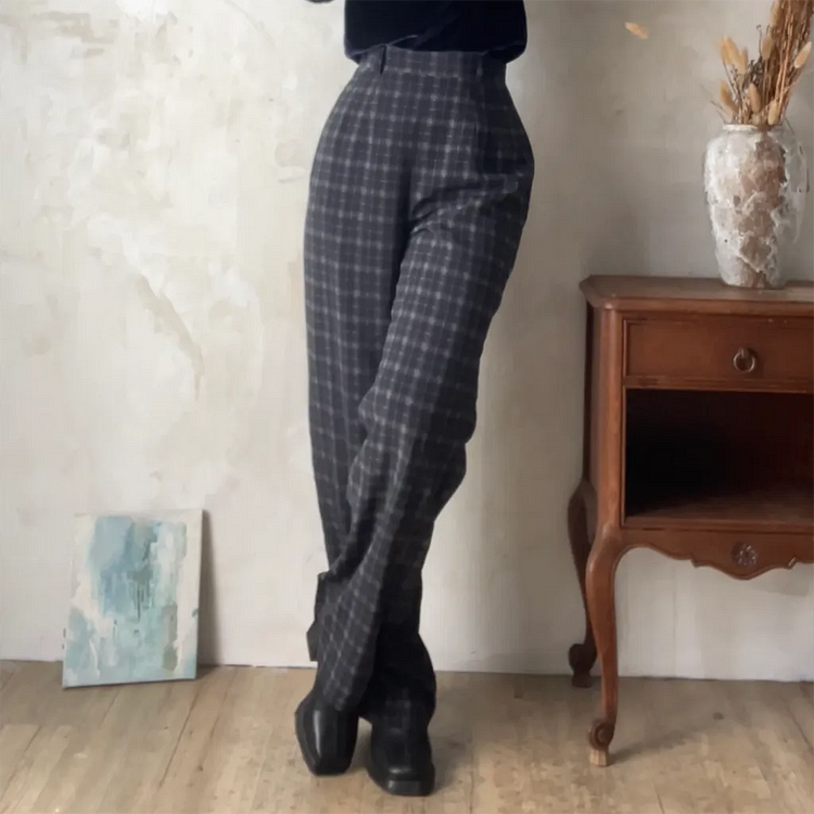 Ladies Retro Elegant Plaid Suit Pants