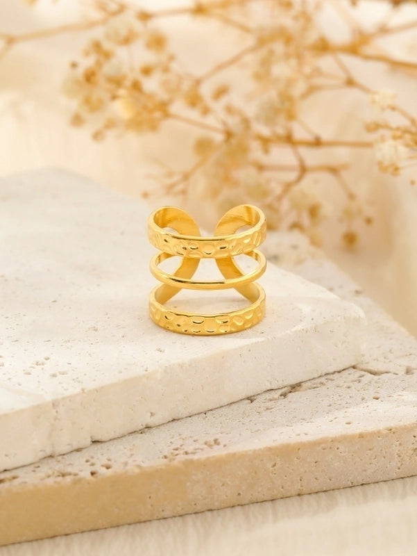 304 Stainless Steel 18K Gold Plated Classical Classic Style Plating Hollow Out Star Moon Heart Shape Open Rings