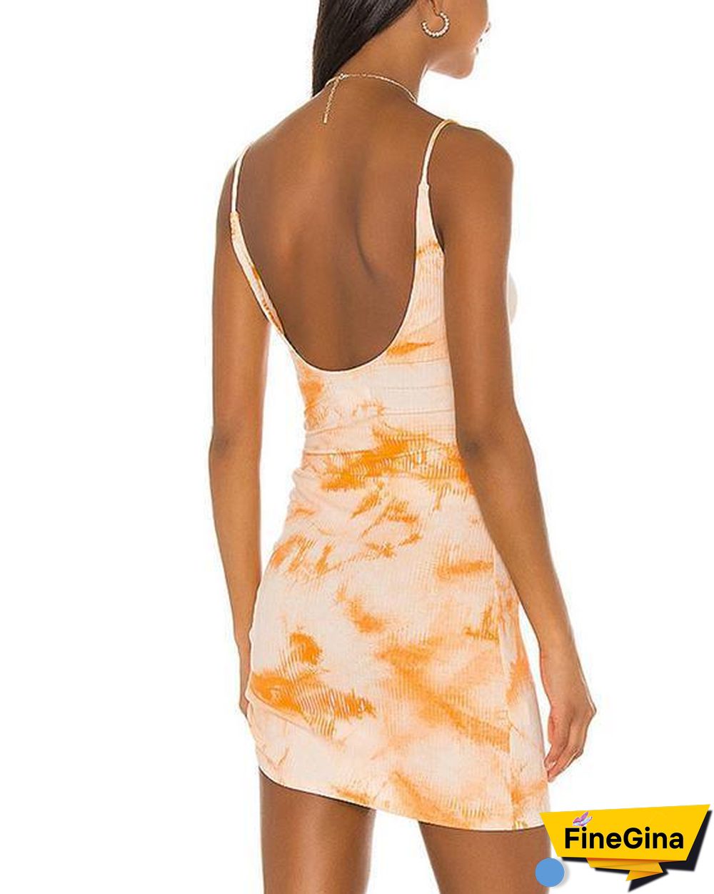 Drawstring Ruched Side Rib-knit Tie Dye Dress