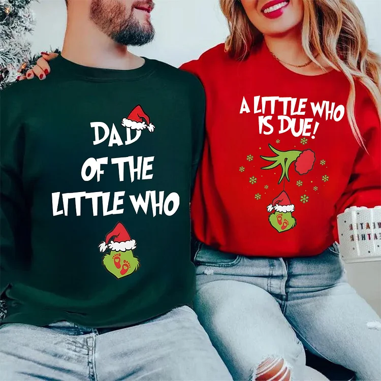 Custom Christmas Pregnancy Sweatshirt, Grinch Pregnancy Sweater, A Little Who Is Due, New Mum Xmas, New Dad Gift