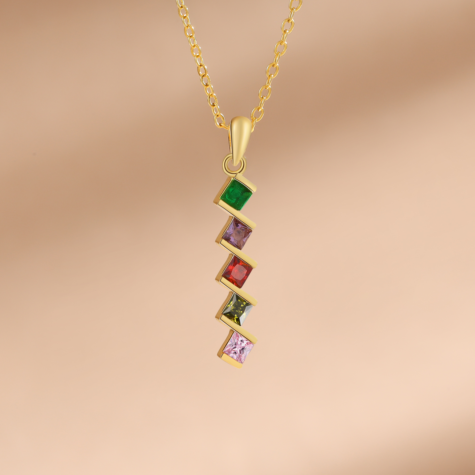 Personalised Women's Necklace Custom 5 Birthstones Pendant Necklace Birthday Gift for Her-Jessemade AU