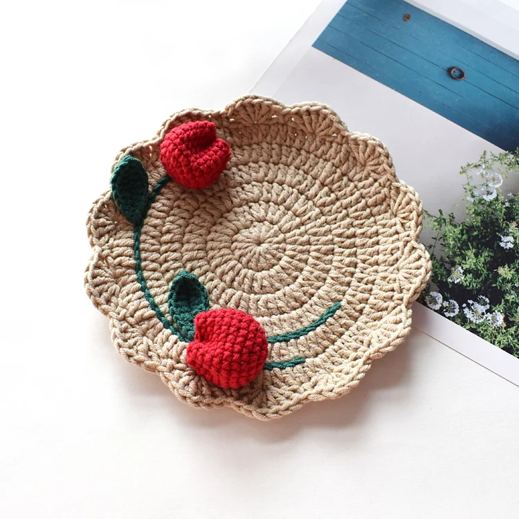  Lulusnow Handmade Beige Tulip Crochet Coasters