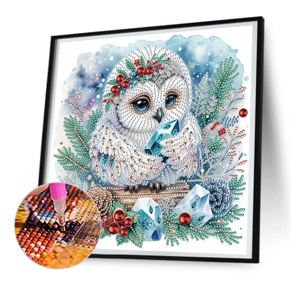 Diamond Painting - Partial Special Shaped Drill - Winter Owl(Canvas|30*30cm)