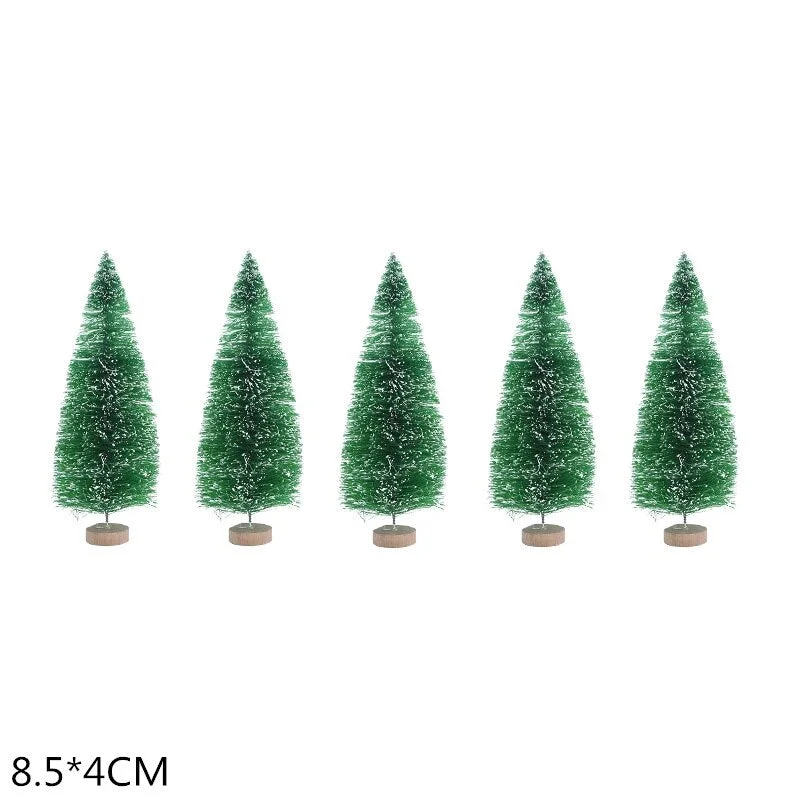 5Pcs 5-16cm Sisal Fiber Mini Christmas Tree Snow Frost Pine Tree DIY Craft Christmas Party Table Decoration Christmas Ornaments