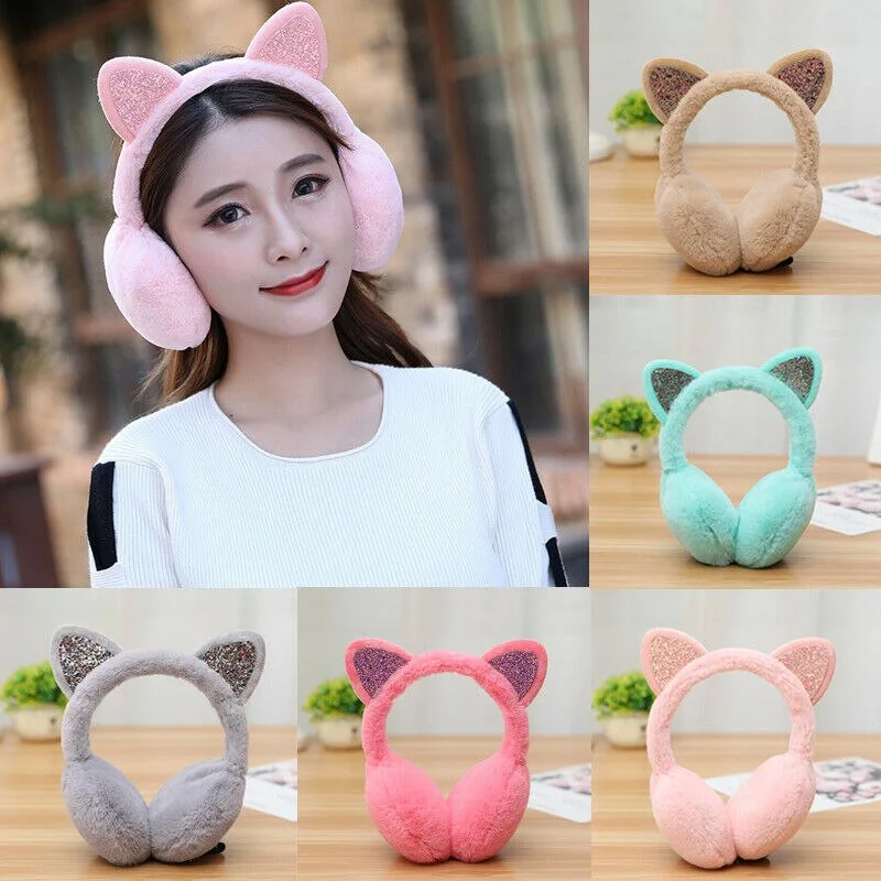 Girl Winter Cat Ear Earmuffs Fur Warm Women Ear Protect Cute Faux Soft Fluffy Ladies Earcap