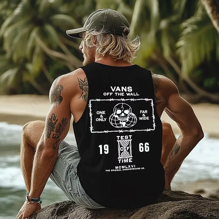 Vans Off The Wall One & Only Far & Wide Test Of Time 1966 Mcmlxvi The Original Checkerboard Co  Printed Tank Top