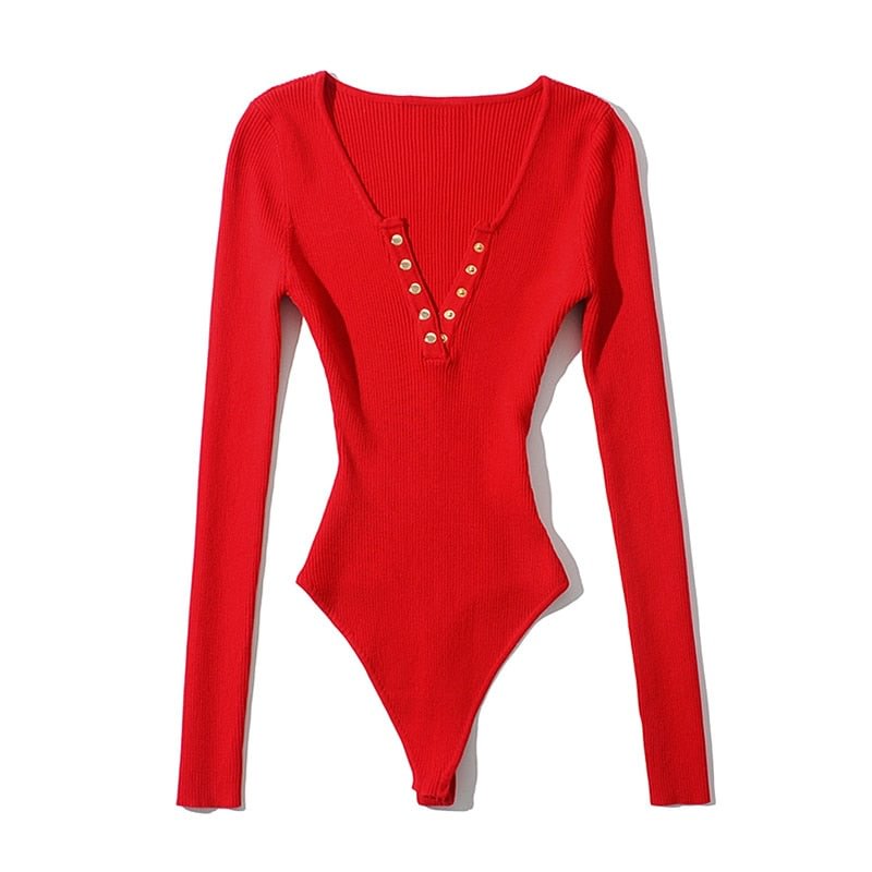 Aachoae Solid Knitted Bodycon Bodysuits Women Long Sleeve Home Jumpsuit Lady Sheath Sexy Body Suit Spring Combinaison Femme