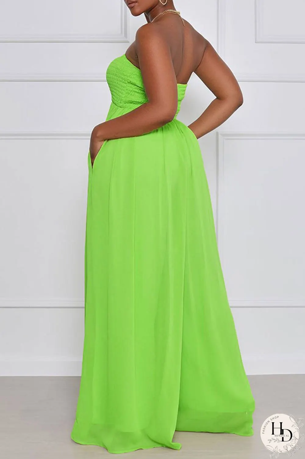 Yellow Sexy Casual Solid Backless Strapless Regular Jumpsuits