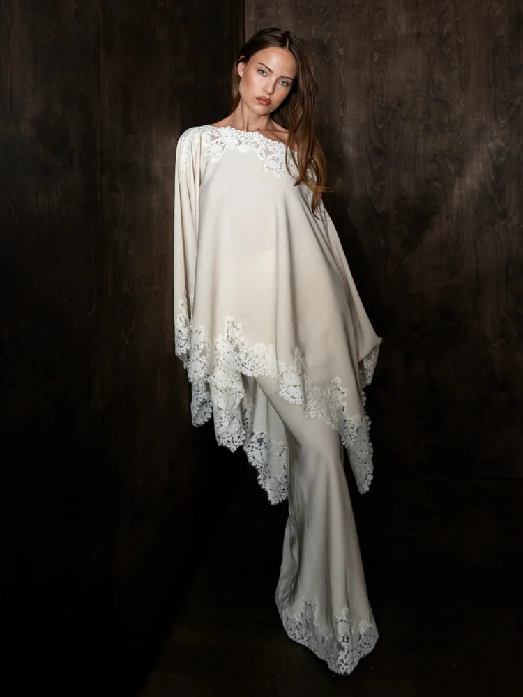 Ivory Lace Shawl Top & Mermaid Skirt Set