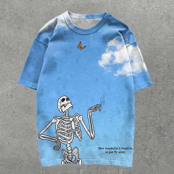 Sky Skull Print Short Sleeve T-Shirt
