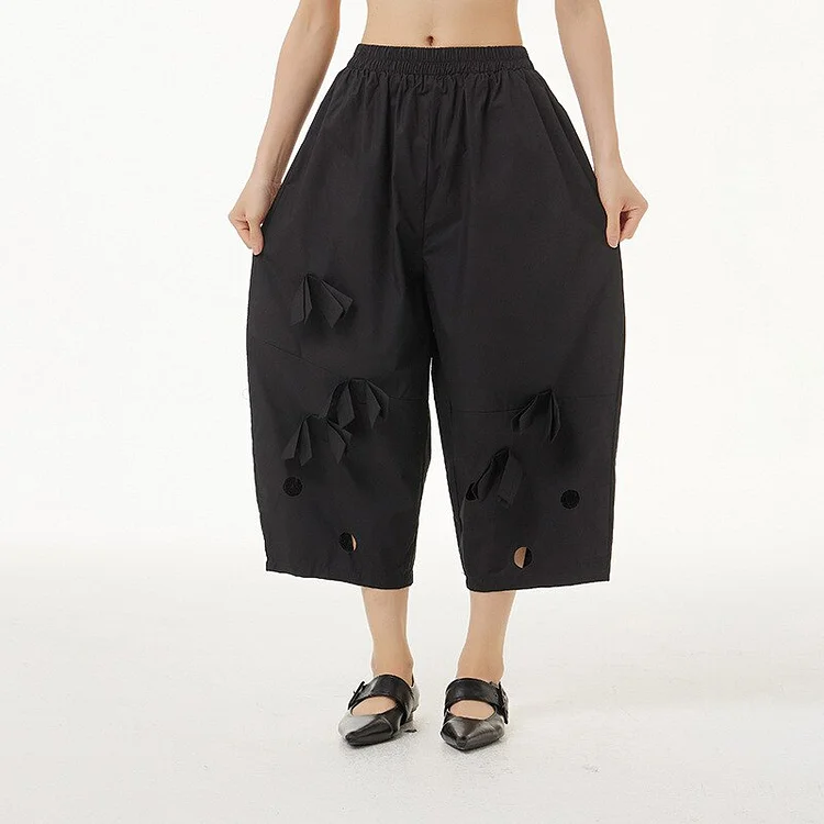 Elegant Loose Flower Decor Hollow Out Wide Leg Pants