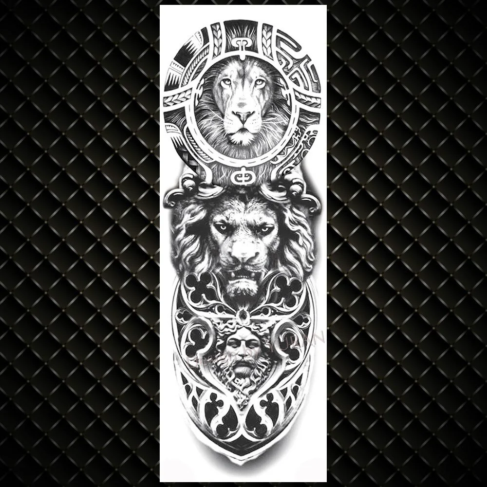 Sdrawing Owl Wolf Temporary Tattoo Sticker Full Arm Body Art Realistic Skull Rose Tatoos Waterproof Beast Tattoos For Men Women