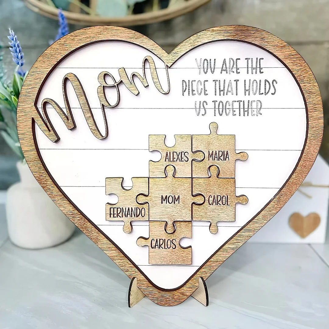 Personalized Heart Wooden Puzzle Frame Gift for Mom