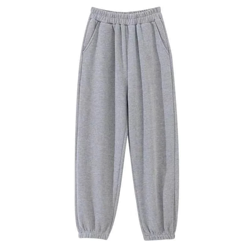 Women Pants Velvet Warm Loose Simple Solid Korean Thicken Harem Trousers Vintage High Quality Womens Students All-match