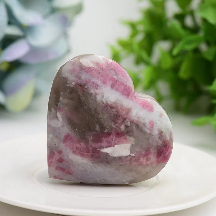 2.5" Pink Tourmaline Heart Shape & Palm Stone Bulk Crystal