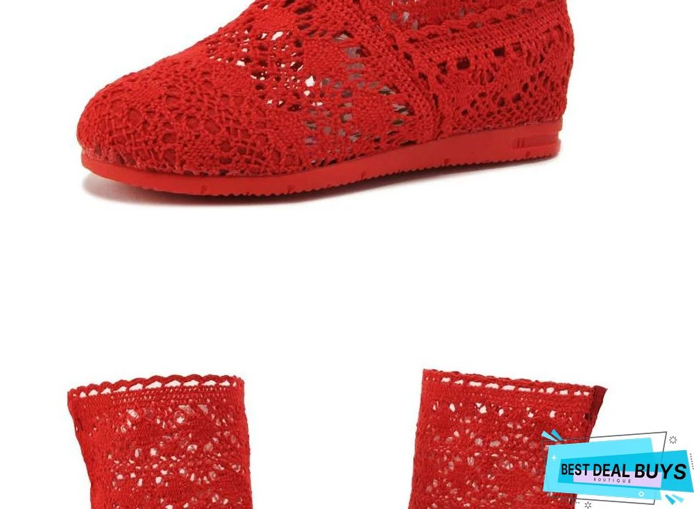 Women Cut-Outs Fashion Shoes Knitted short lace Boot ankle botas Boots