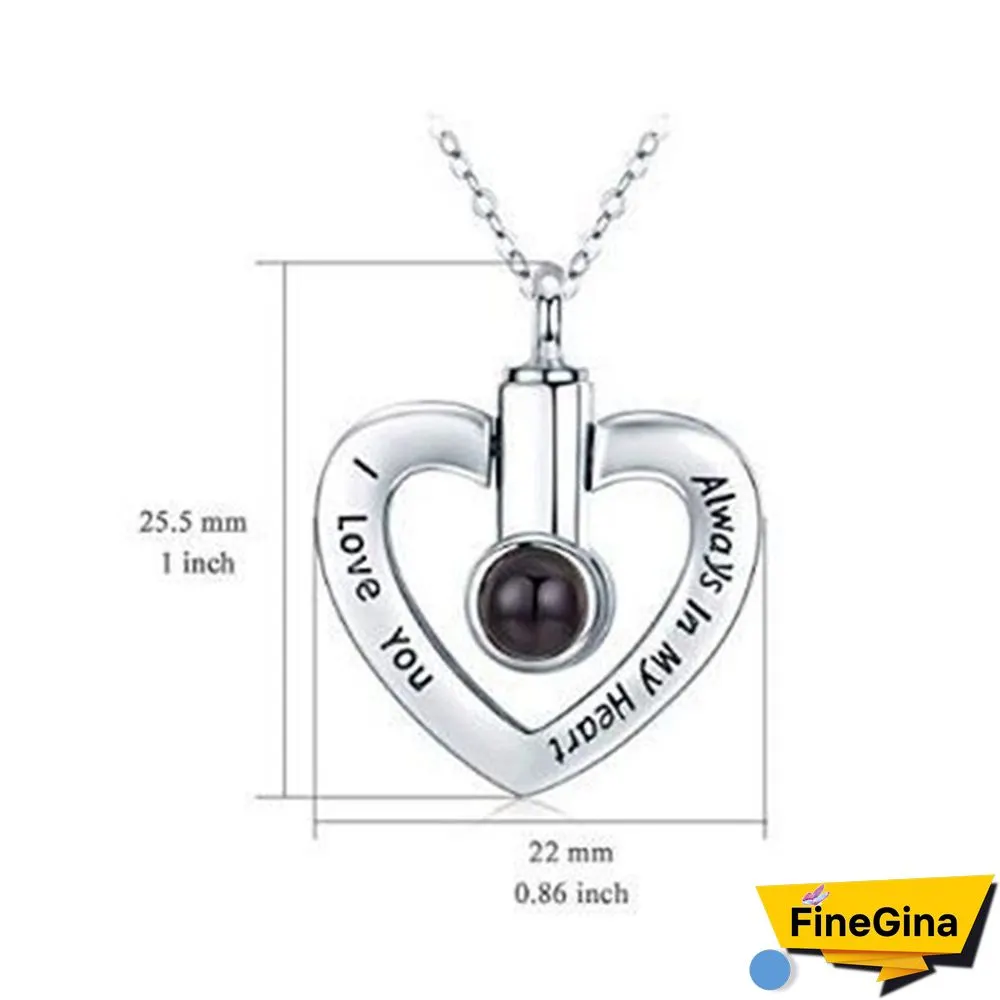 Projection 100 Languages I Love You Pendant Titanium Steel Funeral Cremation Pendant Keepsake Heart Urn Necklace For Ashes Memorial Jewelry Mementos With Funnel Kit