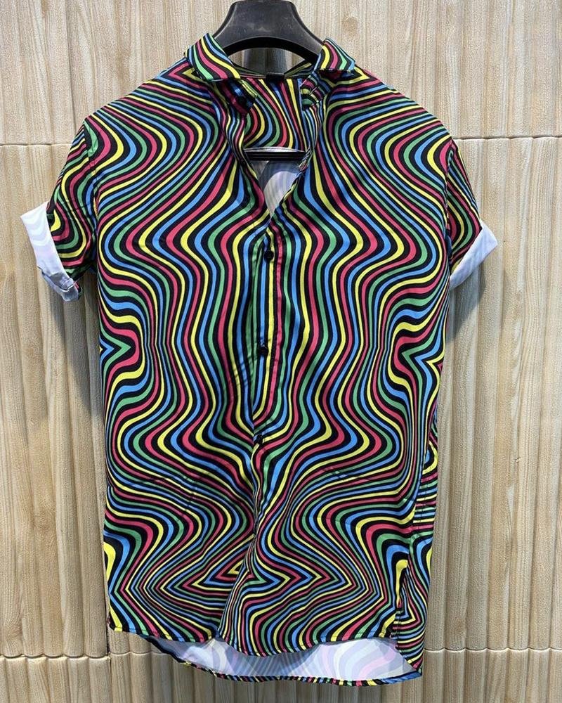 Men Abstract Curve Casual Shirts