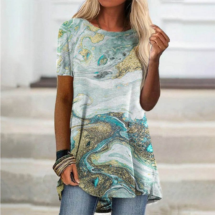 Women's Marble Style Printed Loose T-Shirt