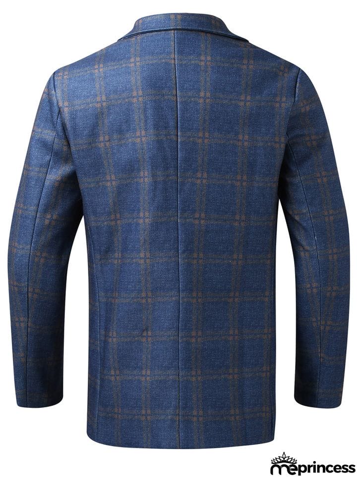 Men's British Style Plaid Lapel Long Sleeve Business Blazer