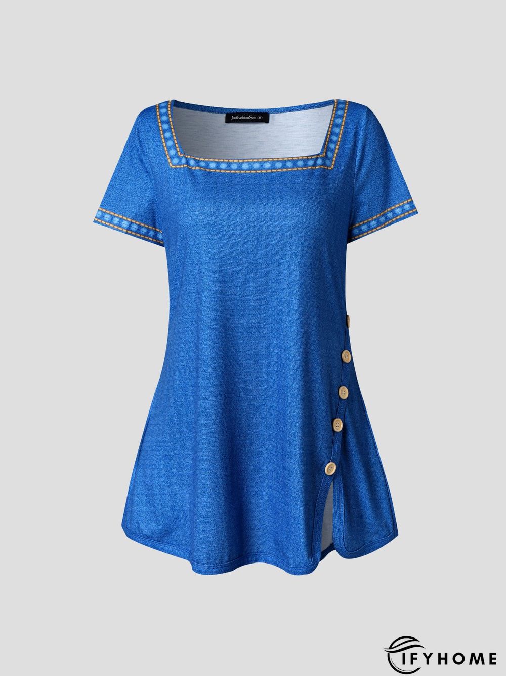 Square Neck Plain Short Sleeve Top | IFYHOME