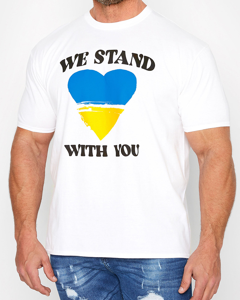 100% Cotton-love "we Are With You" Slogan Pattern Printed Men's Plus Size Short Sleeve T-shirt