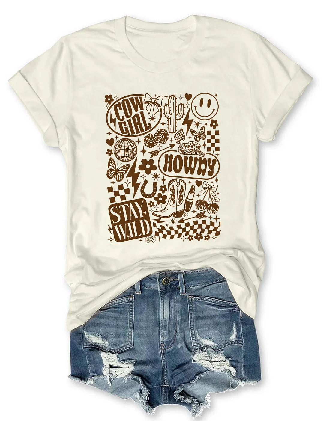 Retro Western Cowgirl Collage T-shirt