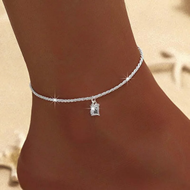 Imaginarygam Bohemian Sparkling Double Layer Anklet for Women Fashion Green Zircon Cross Pendant on the Leg Bracelet Girls Foot Jewelry Bracelet