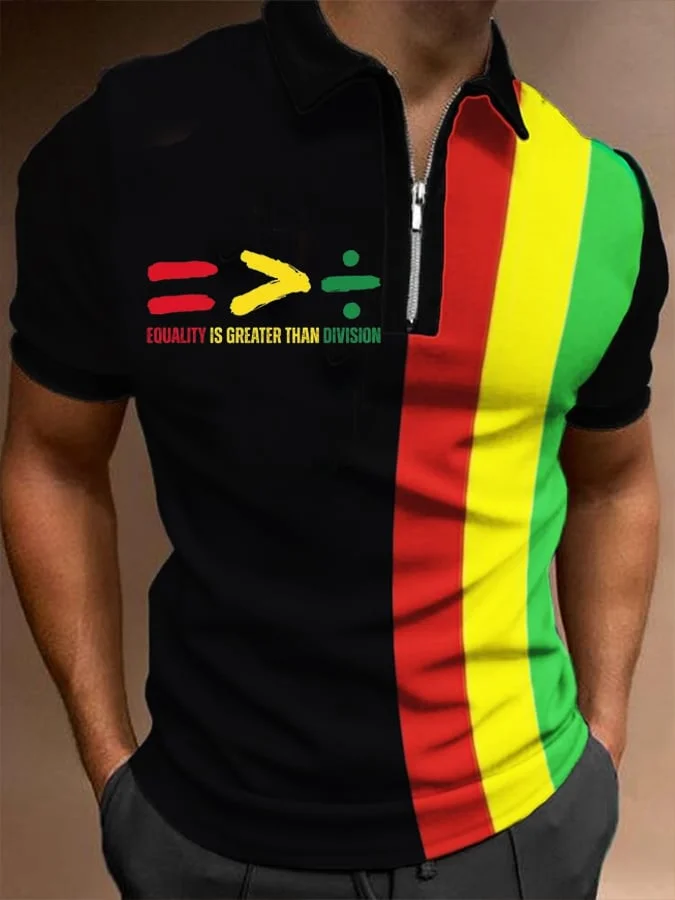 Men's Equality Is Greater Than Division Long Sleeve Zip-Up POLO Shirt 